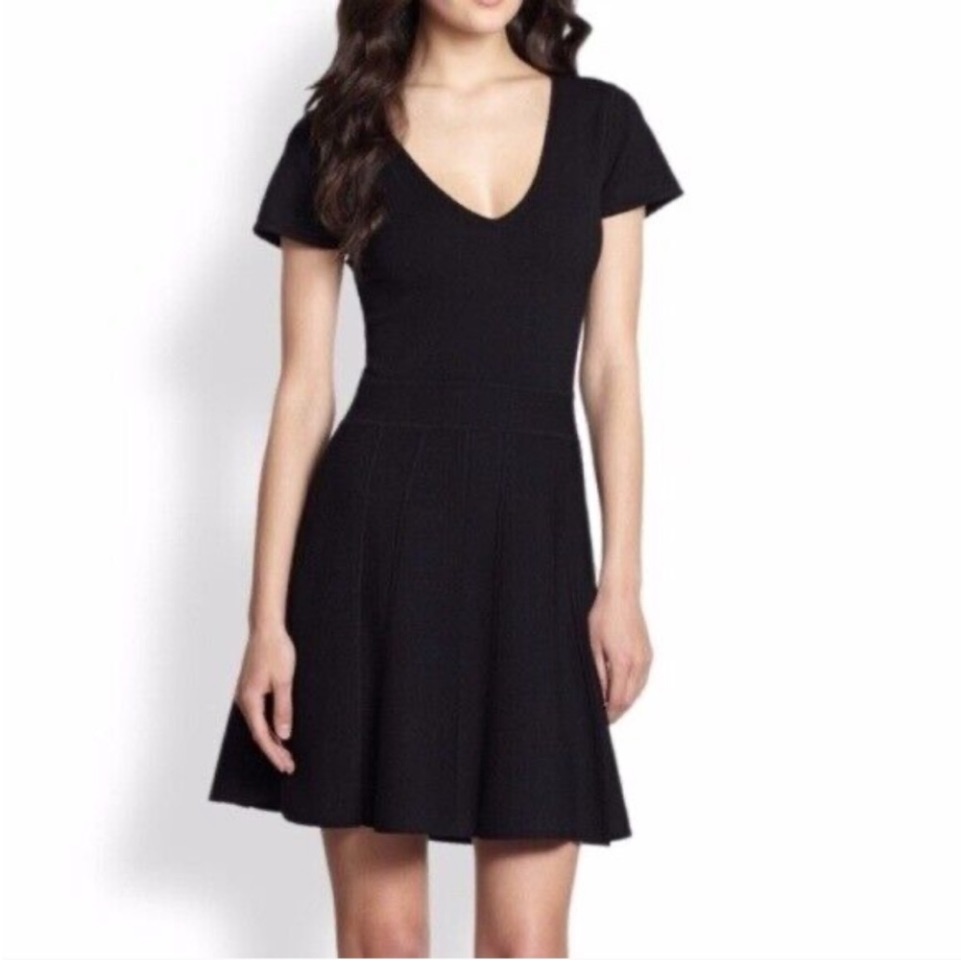 Women's Black V-Neck Short Sleeve Fit & Flare Dress